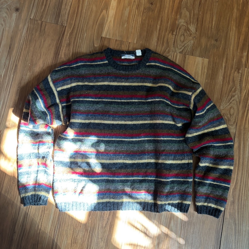 Old Navy Men's Vintage Gray Striped Crewneck Sweater